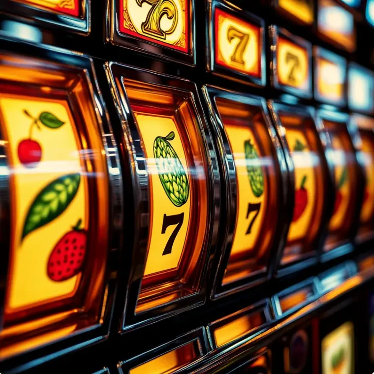 Барабаны игрового автомата с символами фруктов и семёрок в оформлении сайта casino2026z.space